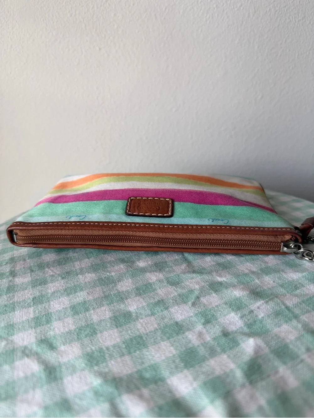 Vintage Coach Hampton Multicolor Watercolor Stripe Wristlet